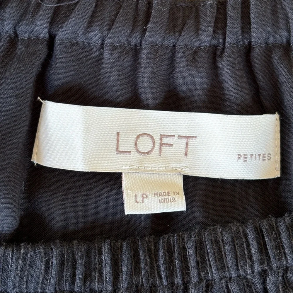 LOFT Black Gauze Scoop Neck Tiered Midi Dress - Picture 3 of 7